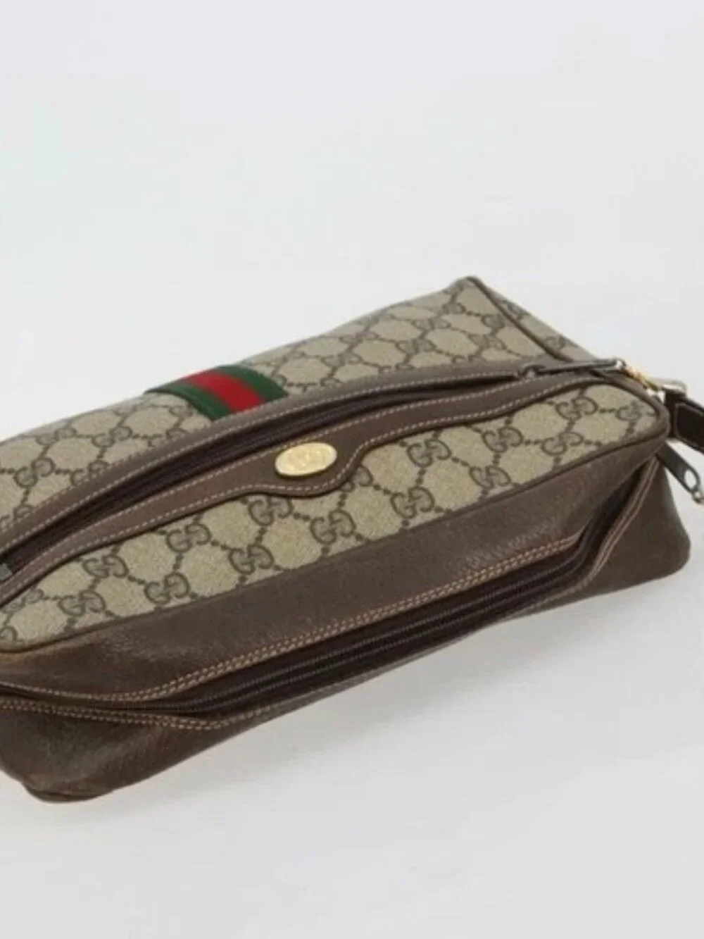 GUCCI GG Supreme Web Sherry Line Shoulder Bag PVC Beige Gold Auth 180803